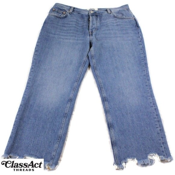 Free People We The Free Jeans 29S Distressed Frayed Hem Cropped 32" X 26" - Picture 5 of 6